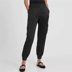 Banana Republic Black Satin Cargo Jogger Pants Size XL
